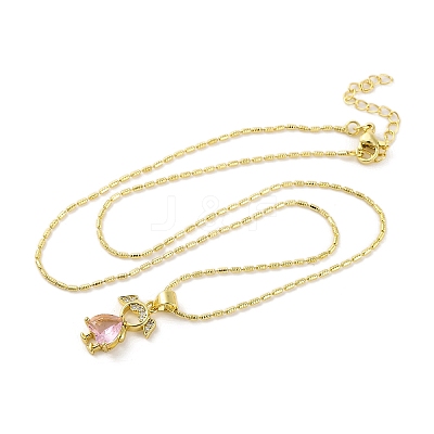 Brass Pave Cubic Zirconia Girl Love Pendant Necklaces for Women NJEW-S430-01G-02-1