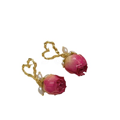 Heart Brass Shell Pearl Dangle Stud Earrings FS-WGDBC6E-02-1