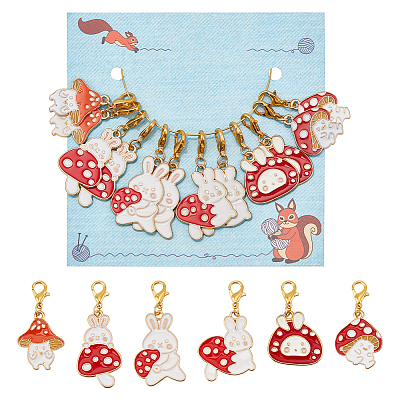 Mushroom & Rabbit Pendant Stitch Markers HJEW-AB00527-1