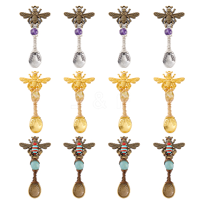 12Pcs 3 Colors Alloy Coffee Tea Spoon & Bee Pendants PALLOY-GA00013-1