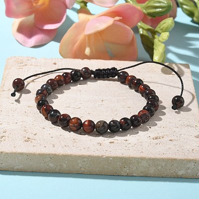 Synthetic Tiger Eye Round Bead Adjustable Braided Bracelets UO3136-16-1-1
