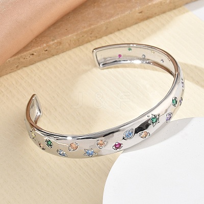 Brass Micro Pave Cubic Zirconia Cuff Bangles for Women BJEW-A172-03P-1