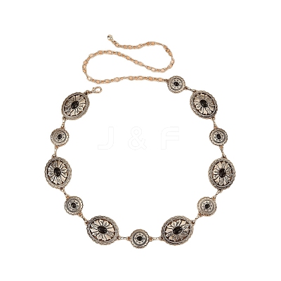 Oval Flower Alloy with Dyed Synthetic Turquoise Link Chain Waist Belly Chains for Women FS-WG9F428-03-1