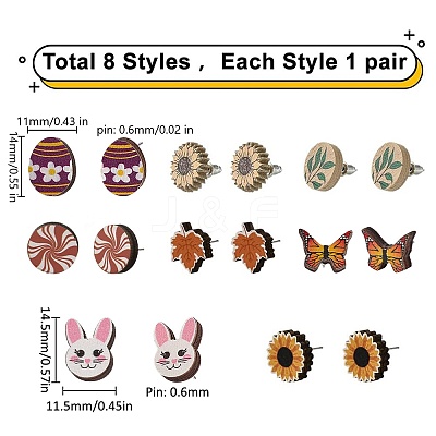 Natural Wood Stud Earrings EJEW-SC0001-21P-1