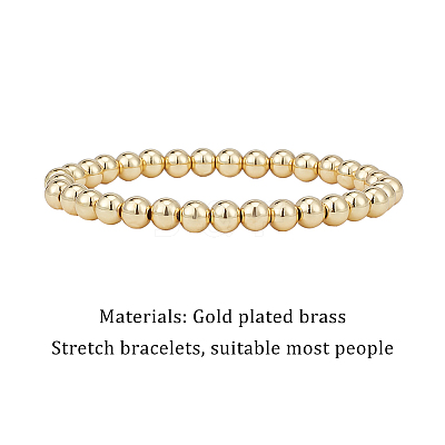 4Pcs 4 Size Brass Round Beaded Stretch Bracelets Set for Women BJEW-AN0001-07-1