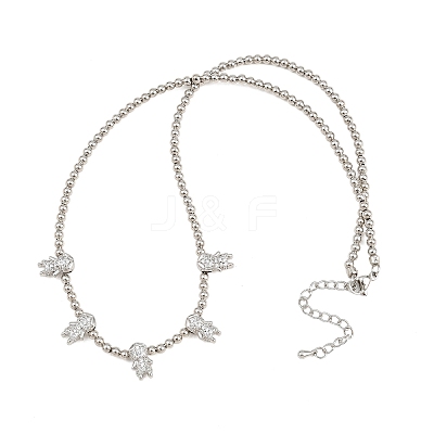 Brass Micro Pave Clear Cubic Zirconia Boy and Round Beaded Necklaces KK-CBA4547-14P-1