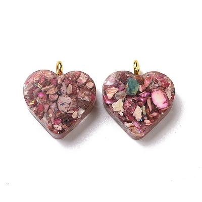 Transparent Resin Natural Imperial Jasper Dyed Chips Pendants G-E185-12G-07-1