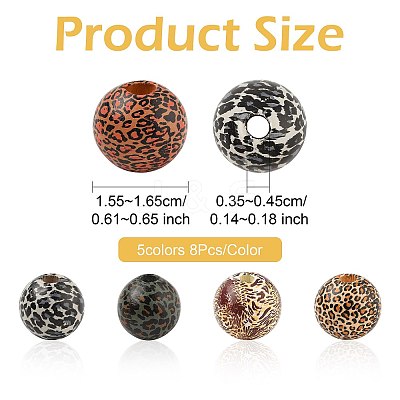 40Pcs 5 Colors Printed Schima Wood Beads WOOD-FS0001-47-1