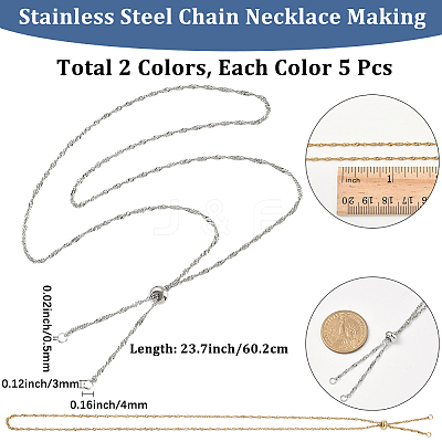10Pcs 2 Colors 304 Stainless Steel Singapore Chain Necklace Making AJEW-SC0003-99-1