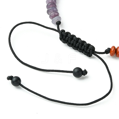 Natural & Synthetic Mixed Gemstone Flat Round Braided Bead Bracelet BJEW-JB09710-02-1
