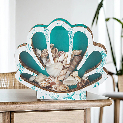 Shell Shape Wooden Jewelry Display Cases with Visible Window ODIS-SP0001-14A-1