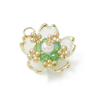Handmade Glass Seed Beaded Sakura Pendants PALLOY-MZ00763-03-1