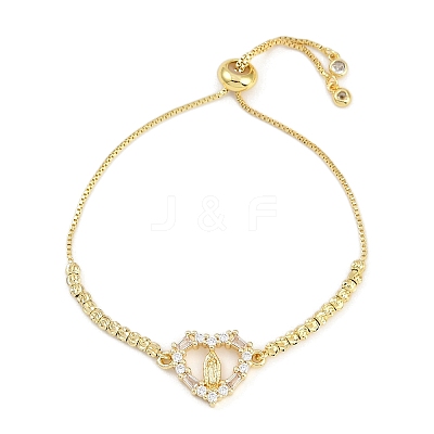 Virgin Mary Theme Brass Micro Pave Cubic Zirconia Slider Bracelets for Women BJEW-U013-02G-05-1