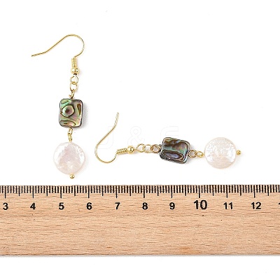 Geometric Shape Abalone Shell/Paua Shell & Natural Keshi Pearl Dangle Earrings for Women EJEW-JE07338-1