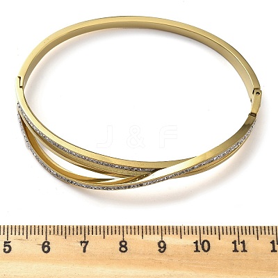 Ion Plating(IP) 304 Stainless Steel Polymer Clay Rhinestone Hinged Bangles for Women BJEW-A011-16G-1