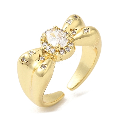 Bowknot Brass Micro Pave Clear Cubic Zirconia Open Cuff Rings RJEW-U008-10G-1