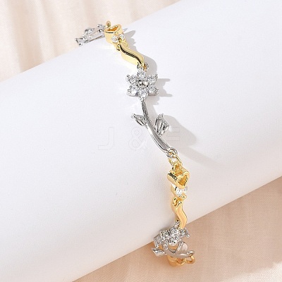 Brass Micro Pave Cubic Zirconia Link Chain Bracelets for Women BJEW-C156-04B-05GP-1