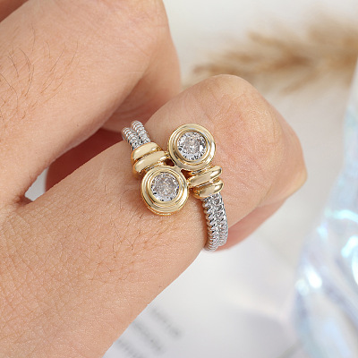 Flat Round Brass Micro Pave Clear Cubic Zirconia Finger Rings FS-WGBC030-01-1