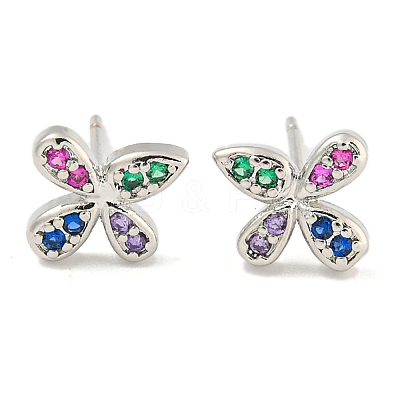 Rack Plating Brass Micro Pave Clear Cubic Zirconia Stud Earrings EJEW-N055-02P-RS-1