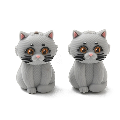 British Shorthair Cat Shape Food Grade Silicone Focal Beads SL-CBAAE23-04-1
