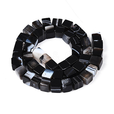 Natural Dyed & Heated Black Agate Beads Strands G-T139-8x8-35B-01-1