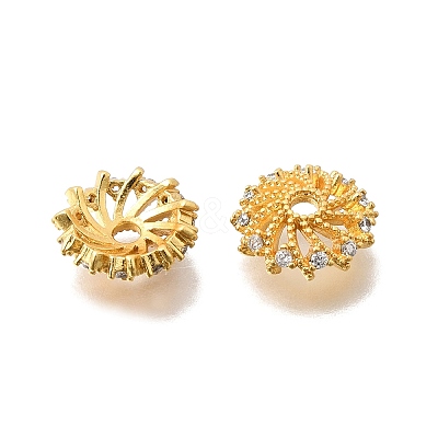 Brass Micro Pave Clear Cubic Zirconia Bead Caps KK-G600-05G-1