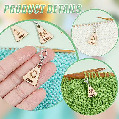 13Pcs 13 Style Triangle with Letter L~M Wood Pendant Locking Stitch Markers HJEW-AB00640-1