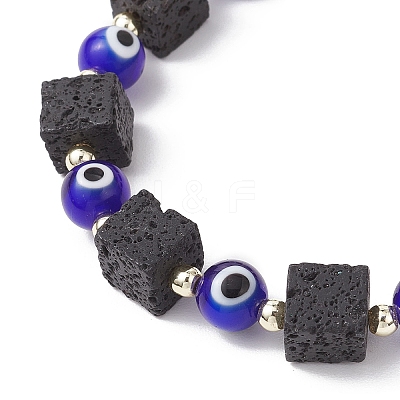 Natural Lava Rock & Handmade Lampwork Beads Stretch Bracelets BJEW-JB11984-04-1