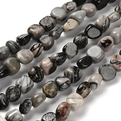 Natural Black Netstone Beads Strands G-P497-01E-73-1
