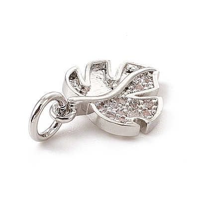 Brass Micro Pave Clear Cubic Zirconia Leaf Charms ZIRC-F132-48P-1