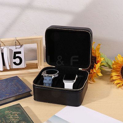 Imitation Leather Double Watch Storage Zipper Boxes CON-WH0089-227A-1