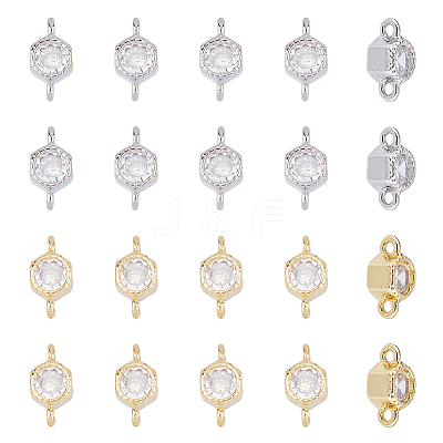 20Pcs 2 Colors Rack Plating Brass Pave Clear Cubic Zirconia Connector Charms KK-FI0001-05-1