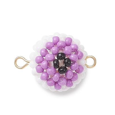 7Pcs 7 Colors Halloween Glass Peal & Glass Seed Beaded Round Eye Links Connector Charms PALLOY-MZ00948-1