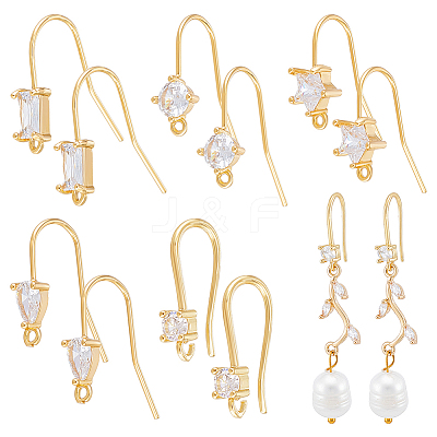 20Pcs 5 Style Brass Micro Pave Clear Cubic Zirconia Earrings Findings EJEW-UN0002-44-1