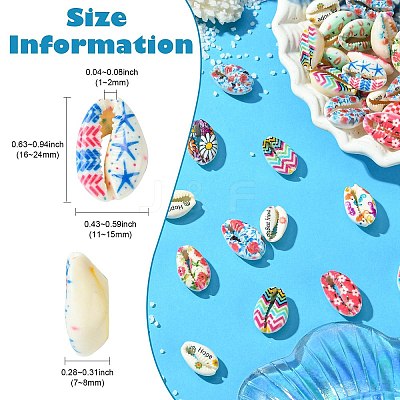 60Pcs 12 Styles Printed Natural Shell Beads BSHE-CJ0001-10-1