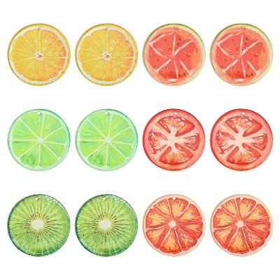 18Pcs 6 Colors Printed Acrylic Pendants MACR-CJ0002-40-1
