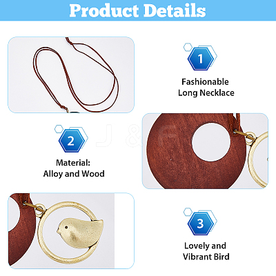 3Pcs 3 Colors Alloy Flat Round with Bird Pendant Necklaces Set with Faux Suede Cords NJEW-FI0001-30-1