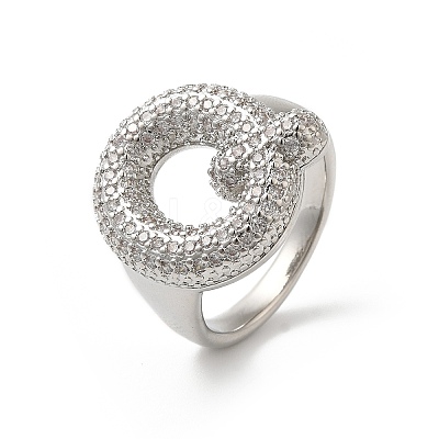 Letter Brass Micro Pave Clear Cubic Zirconia Open Cuff Ring for Women RJEW-N046-03Q-P-1
