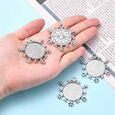 Christmas Ornaments Alloy Snowflake Pendant Cabochon Settings TIBEP-O006-29AS-1