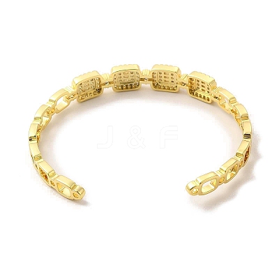 Clear Cubic Zirconia Rectangle Open Cuff Bangle BJEW-A136-04G-1