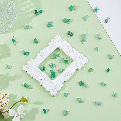 60Pcs 3 Styles Natural Green Aventurine Nuggets Connector Charms PALLOY-HS00001-1