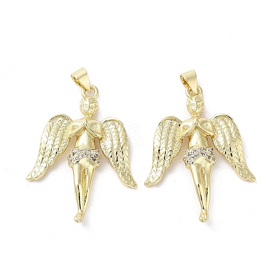 Rack Plating Angel Brass Micro Pave Cubic Zirconia Pendants KK-E102-12G-1