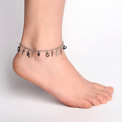 Tarnish Resistant 304 Stainless Steel Charms Anklets AJEW-AN00106-1