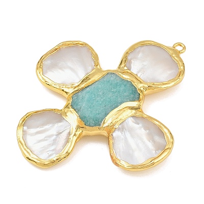 Natural Amazonite & Shell Pearl Big Pendants KK-H516-24G-03-1