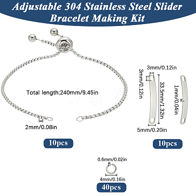10Pcs Adjustable 304 Stainless Steel Slider Bracelet Making DIY-SC0026-30B-1