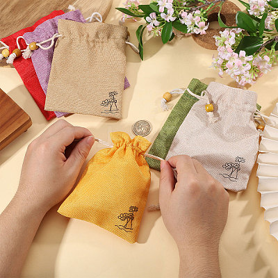 24Pcs 6 Colors Flower Printed Cloth Drawstring Bags ABAG-CA0001-22C-1