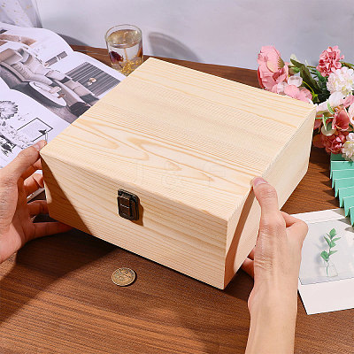 Square Pine Wood Packing Boxes with Metal Clasps CON-WH0089-186-1-1