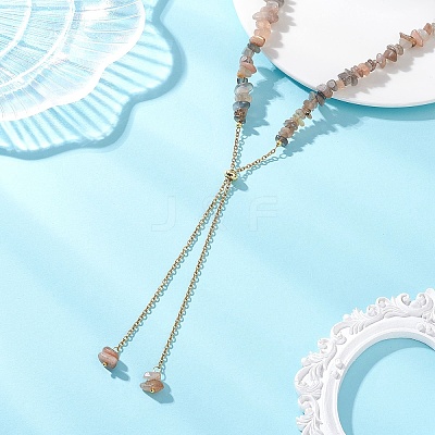 Adjustable Natural Multi-Moonstone Chip Beaded Necklaces NJEW-JN05933-1