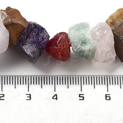 Raw Rough Natural Amethyst & Tiger Eye & Green Aventurine & Rose Quartz & Carnelian Beads Strands G-P528-A11-01-1