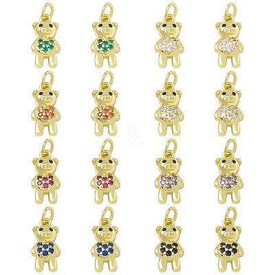 16Pcs 8 Colors Brass Micro Pave Cubic Zirconia Pendants KK-SZ0005-99-1